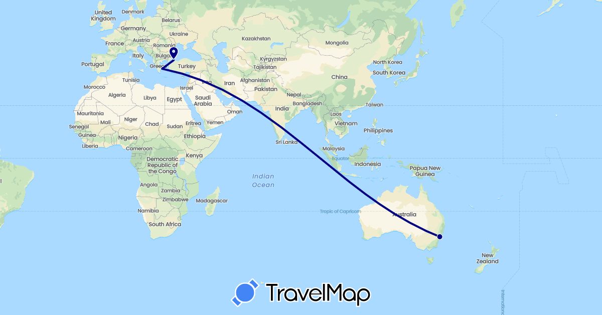 TravelMap itinerary: driving in Australia, Greece, Turkey (Asia, Europe, Oceania)